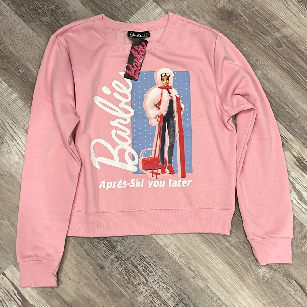 Barbie Ski You Later Pink Sweatshirt size L NWT
